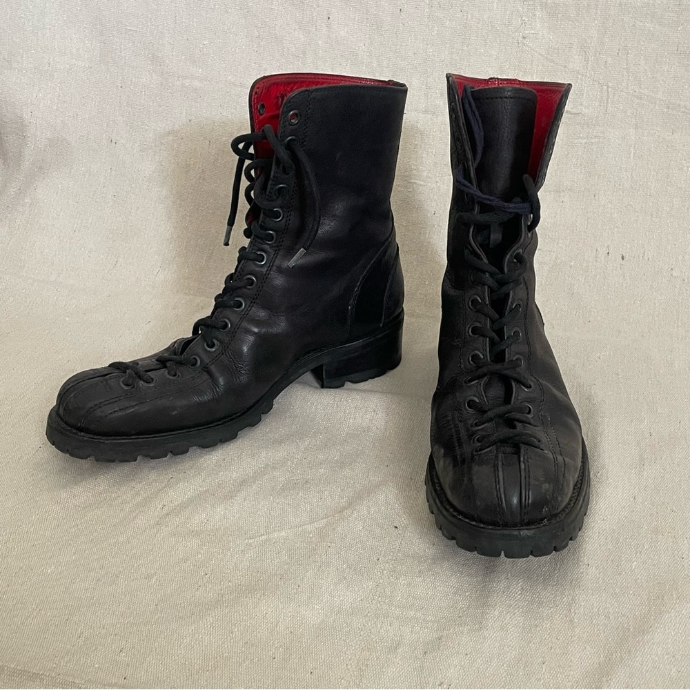 Stunning Vintage Free*Lance Paris Black Leather Lace Up biker boots 38